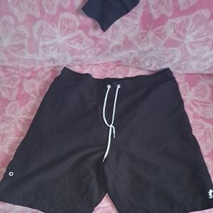 Men's Black Swim Shorts with White Drawstring